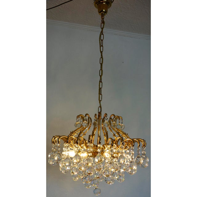 Vintage Brass and Lead Crystal Ball Chandelier from Schröder, 1970s For Sale - Image 13 of 15