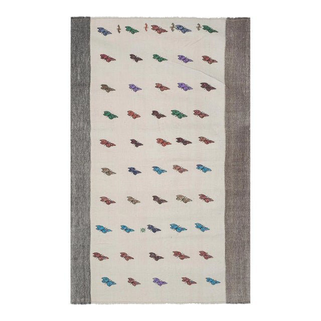 Vintage Aubusson Butterfly Pattern Kilim Rug For Sale