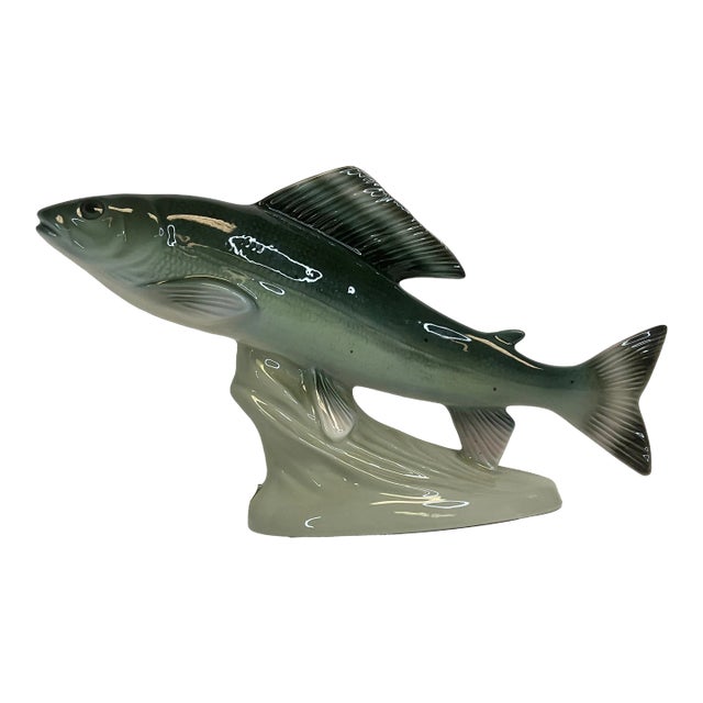 1990s Vintage Bohemian Czechoslovakian Majolica Porcelain Trout Fish Figural by Royal Dux For Sale