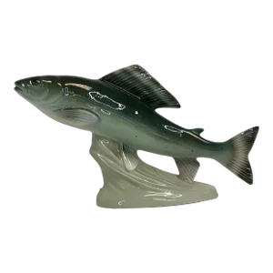 1990s Vintage Bohemian Czechoslovakian Majolica Porcelain Trout Fish Figural by Royal Dux