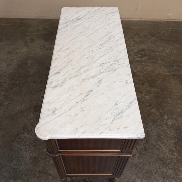 Antique French Louis XVI Mahogany Commode With Carrara Marble For Sale - Image 14 of 17