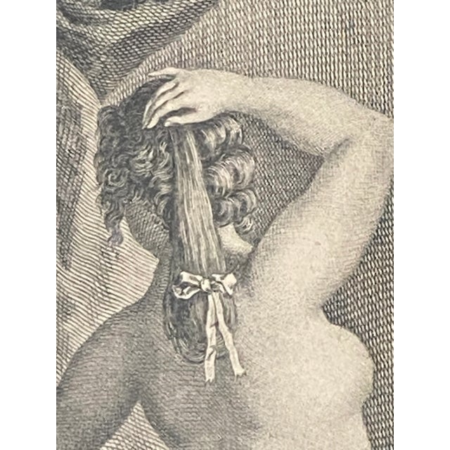 French Antique French Dressing Room, Boudoir Engraving Original Marbelized Frame, Paris, Circa 1900 For Sale - Image 3 of 11