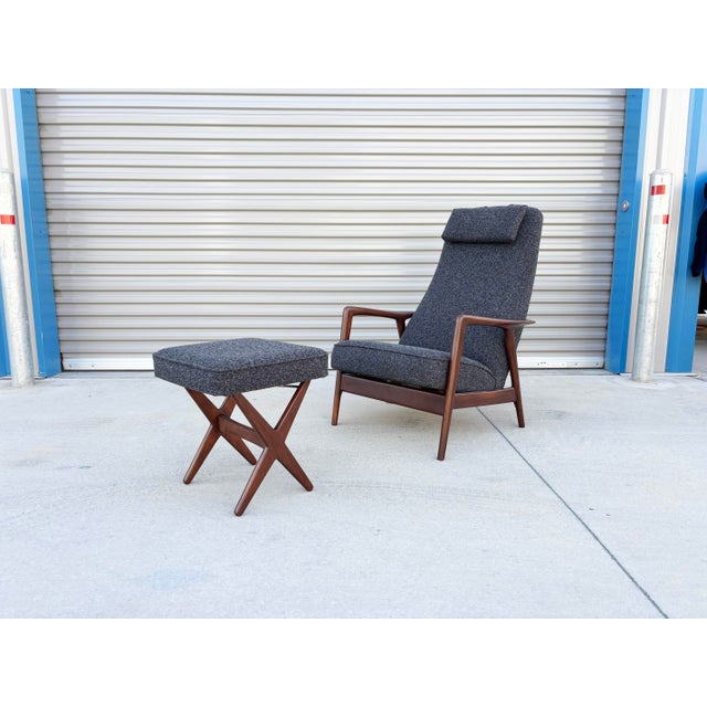 ✨ Mid-Century Walnut Recliner Lounge Chair & Ottoman by Alf Svensson for DUX ✨ Designed by Alf Svensson and manufactured...