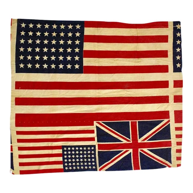 1940s Bolt of 48-Star American Flags With a Union Jack, Printed on Cotton For Sale