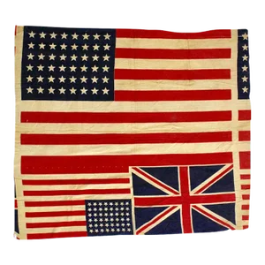 1940s Bolt of 48-Star American Flags With a Union Jack, Printed on Cotton