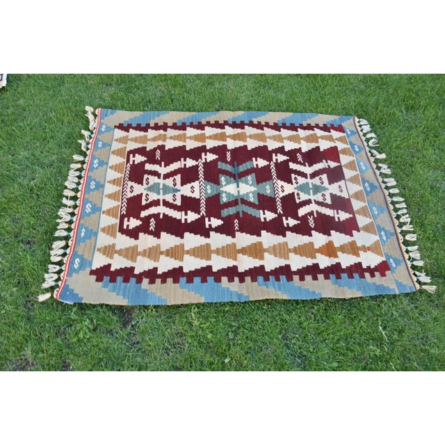 1980s Farmhouse Blue Hand Knotted Oushak Kilim For Sale - Image 4 of 8