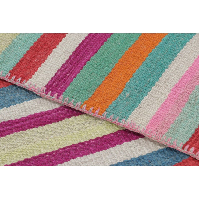 Textile Vintage Peruvian Square Kilim, Vibrant Polychromatic Stripes - Rug & Kilim For Sale - Image 7 of 7