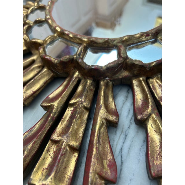 Vintage Italian Giltwood Sunburst Mirror, 1950s For Sale - Image 6 of 7