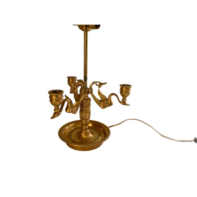 Vintage Wildwood French Empire Candlestick Bouillotte Bronze Table Lamp Triple Swans 25.5" Made in 1980s. Approx. 25 1/2"...