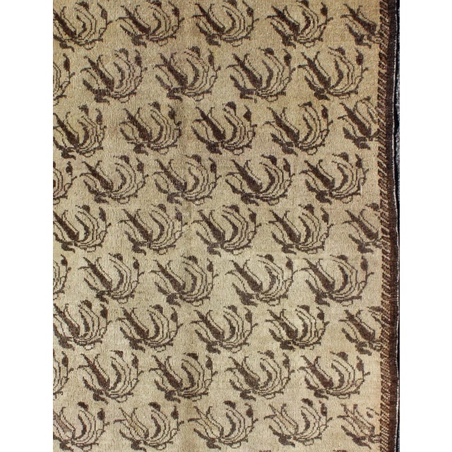 Vintage Turkish Oushak Rug With Repeating Botanical Motif in Taupe, Dark Brown For Sale - Image 4 of 7