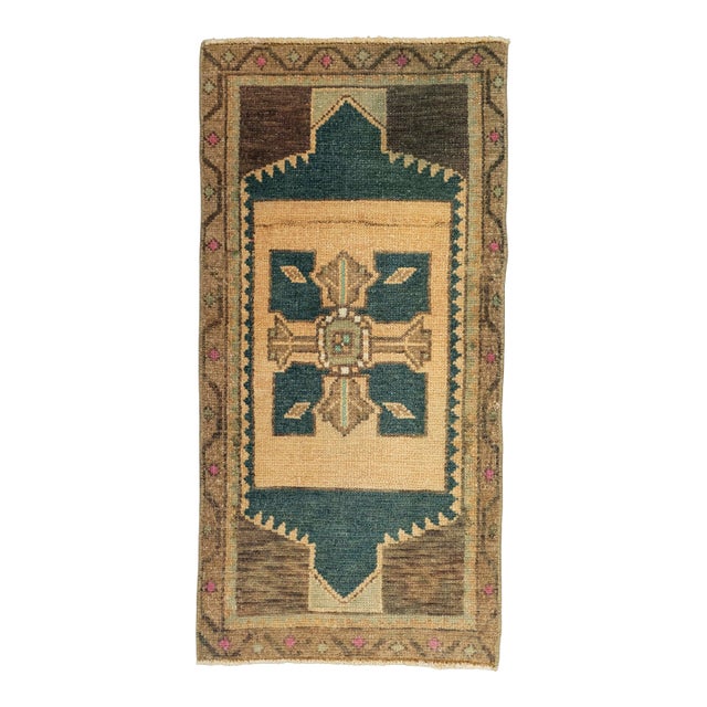 Turkish Mini Rug Oriental Hand Knotted Vintage Rug 1'6" x 3' #21247 For Sale