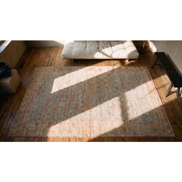 Textile 1930s Tan Taupe Pomegranate Antique Central Asian Khotan Rug 5'10" X 11'8" Handknotted Wool Carpet For Sale - Image 7 of 9