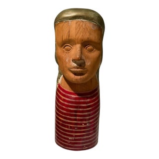 Americana Folk Art Carved Barbershop Bust For Sale