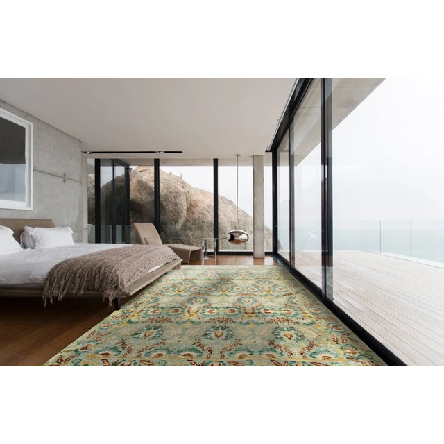 Contemporary 10x14 Radiant Cassandra Green Floral Modern Hand Knotted Wool Carpet Rug For Sale - Image 3 of 3