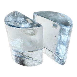 Vintage Solid Glass Bookends by Blenko - a Pair For Sale