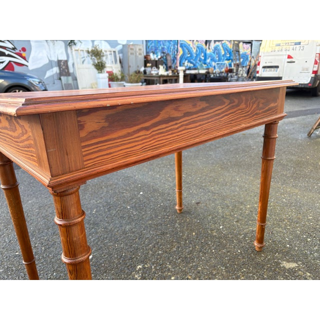 Antique Pitch Pine Desk with Turned Legs and Drawer, 1900s For Sale - Image 4 of 11