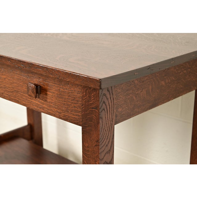 Stickley Brothers Antique Mission Oak Arts & Crafts Writing Desk or Library Table, Newly Refinished For Sale - Image 10 of 16