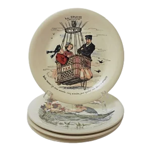 Early 20th Century Boch Freres LES SPORTS Satirical Faience Plates - Set of 4