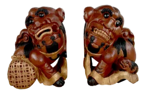 Early 20th Century Chinese Carved Hongmu Fu Dogs - a Pair