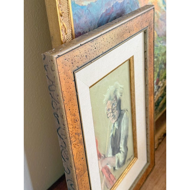 Original pastel of a violinist or composer on a pistachio green paper and custom framed with a burled frame, linen mat,...