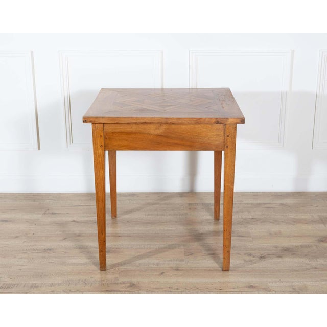 19th Century Walnut Side Table with Geometric Parquetry Top and Drawer For Sale - Image 11 of 11