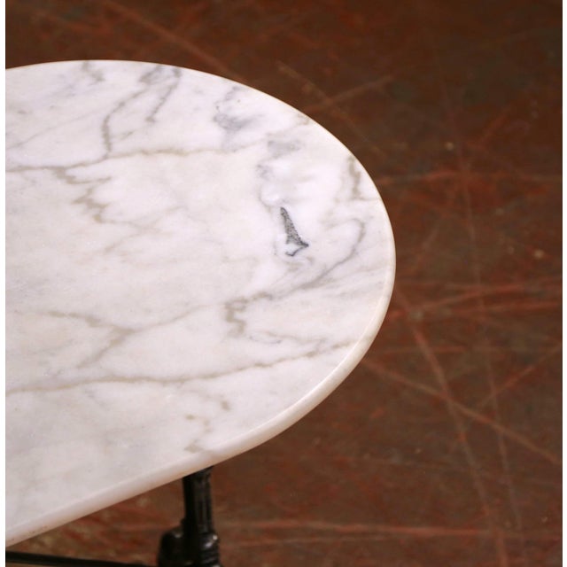 Metal Early 20th Century French Oval Marble-Top Pastry Table With Polished Iron Base For Sale - Image 7 of 8