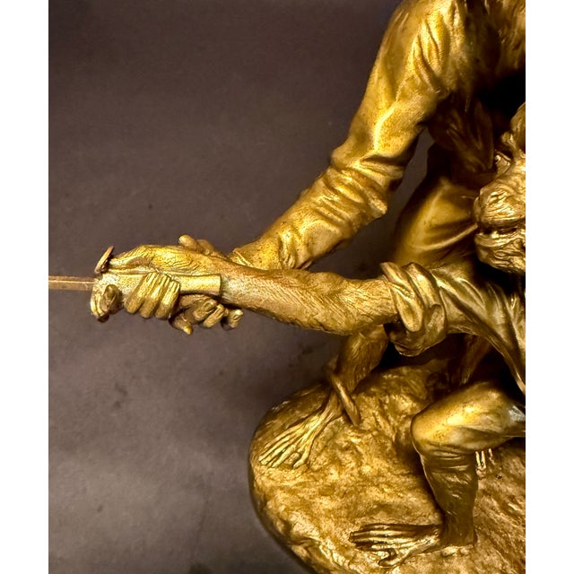 Metal Late 19th Century “Le Maître D’Armes” Gilt Bronze Figural Group by Henri Émile Allouard For Sale - Image 7 of 10