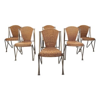 Abanica Chairs in Wicker attributed to Oscar Tusquets for Aleph, 1990s, Set of 6 For Sale