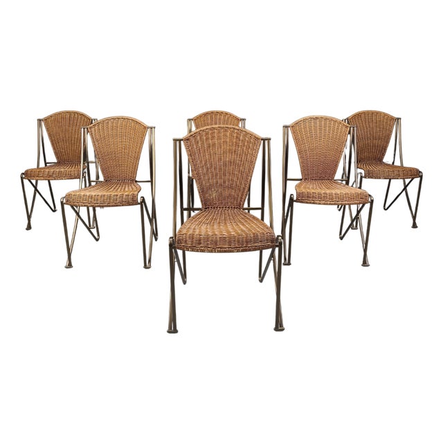 Abanica Chairs in Wicker attributed to Oscar Tusquets for Aleph, 1990s, Set of 6 For Sale