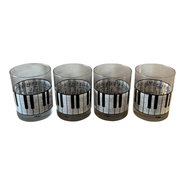 Vintage Shafford Piano & Music Notes Lowball Glasses - Set of 4 For Sale