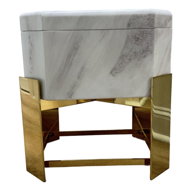 Late 20th Century Attributed to Karl Springer Octagonal Faux Stone & Brass Storage Side Table For Sale