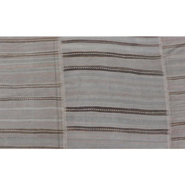 Mid 20th Century Vintage Turkish Kilim Rug With Subtle Striped Design in Taupe and Soft Gray For Sale - Image 5 of 13