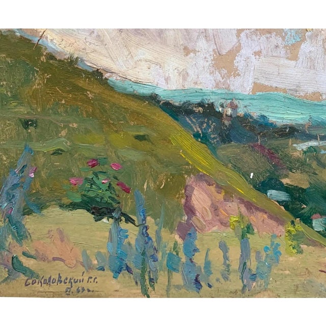 1960s Original Oil Painting: Mountain Landscape Antique 1963 28-35 For Sale - Image 5 of 6