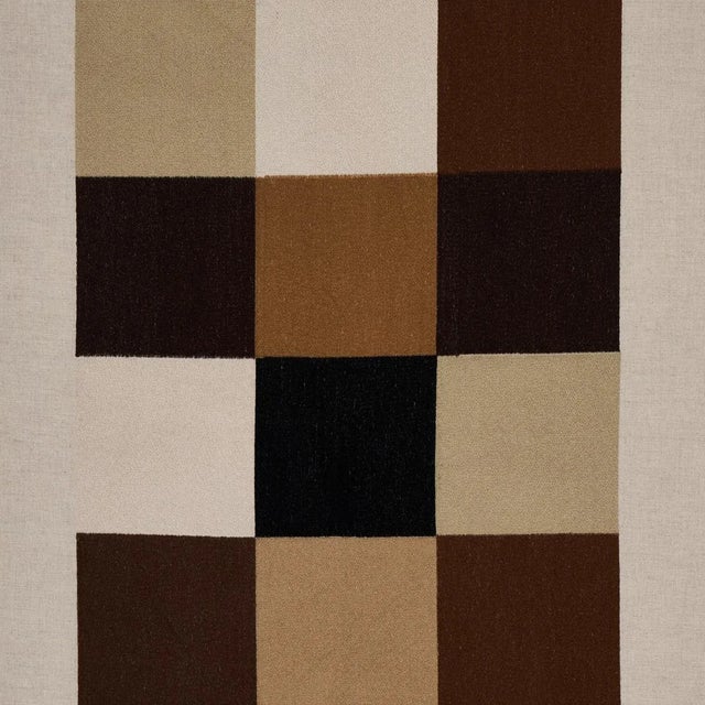Sample - Schumacher X David Kaihoi Embroidered Tile Fabric in Strong Neutral For Sale