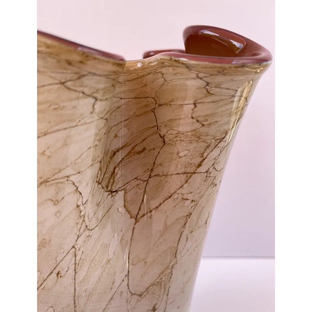 Krosno Jozefina Art Glass White Exterior Dark Pink Interior Ruffled Vase For Sale In New York - Image 6 of 10