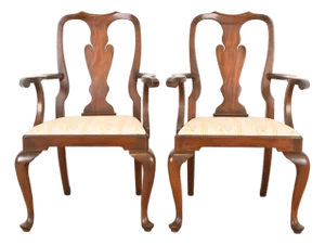 Henkel Harris Queen Anne Solid Mahogany Armchairs or Dining Captain Chairs, Pair