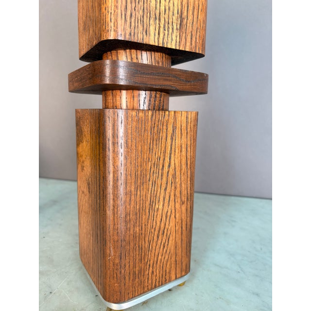 1960s Mid Century Modern Carved Wood Block Table Lamp For Sale In New York - Image 6 of 11