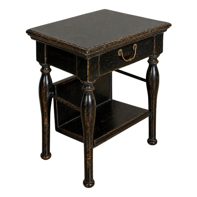 Italian Black Walnut End Table With Drawer and Bookshelf For Sale