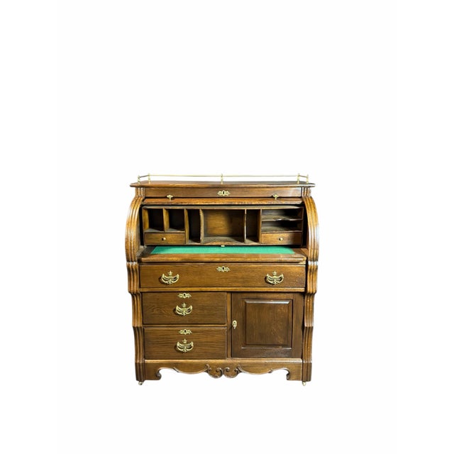 Antique Barrel Cylinder Library Desk 19th Century For Sale - Image 4 of 9