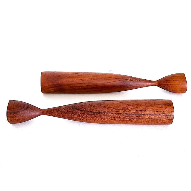 Mid-Century Modern 1960s Danish Teak Wood "Tulip" Candlesticks, a Pair For Sale - Image 3 of 10