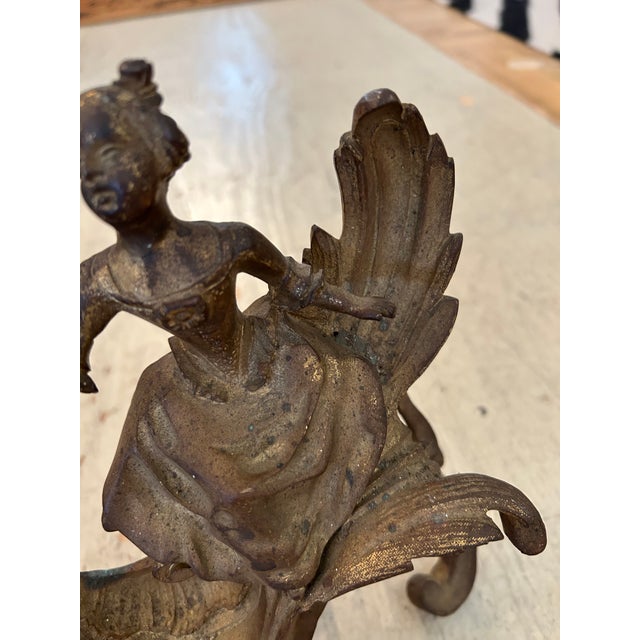 Metal Small Antique Figural Fireplace Andirons- A Pair For Sale - Image 7 of 10