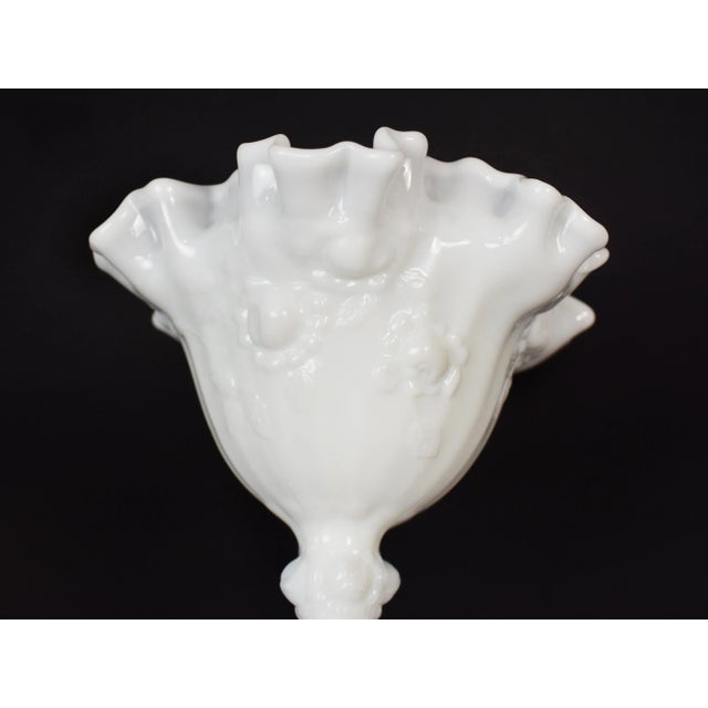 Vintage Fenton Milk Glass Small Pedestal Bowl Comport Compot Ruffled Rose Design For Sale - Image 9 of 10