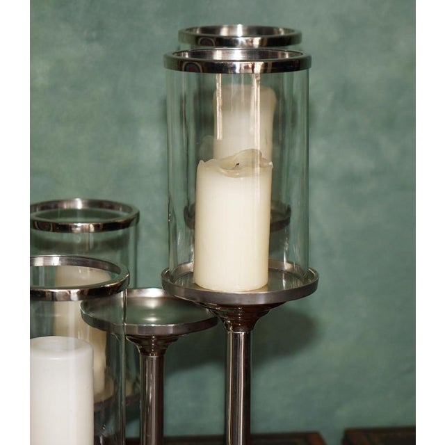 Nickel and Glass 5-Light Hurricane Candleholder Centrepiece from Colmore For Sale - Image 15 of 18
