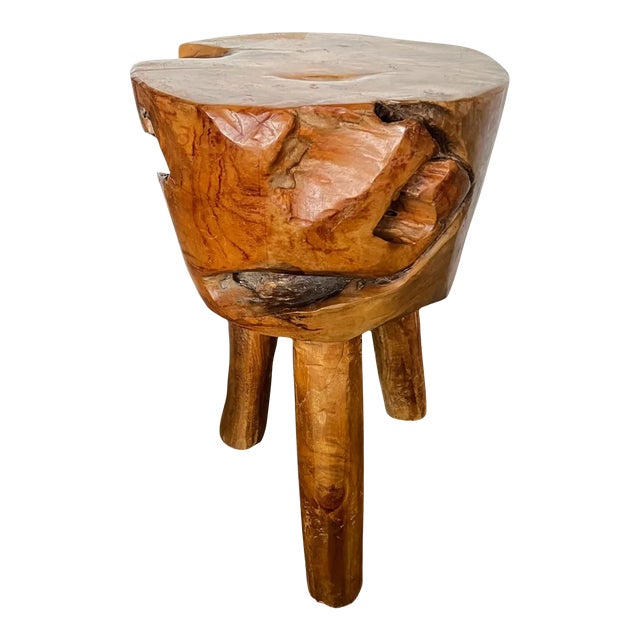 Mid 20th Century French Burlwood Live Edge Stool For Sale