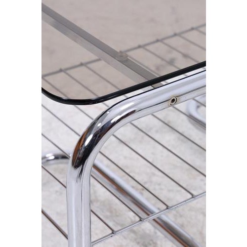 Mid-Century Serving Trolley with Chrome Frame and Glass Top, 1970s For Sale - Image 7 of 13