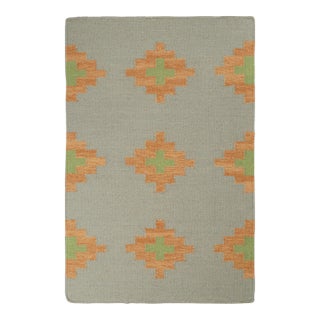 2010s Rug & Kilim’s Tribal Style Kilim in Grey With Gold & Green Patterns For Sale