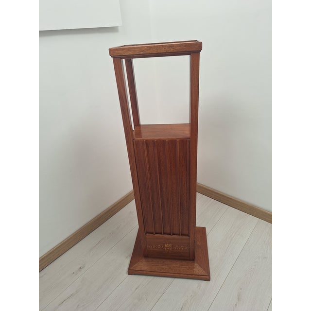 Vintage Wooden Display Column with Bottega Ghianda Inlays, 1980s, in Very Good conditions. Designed 1980 to 1989 This...