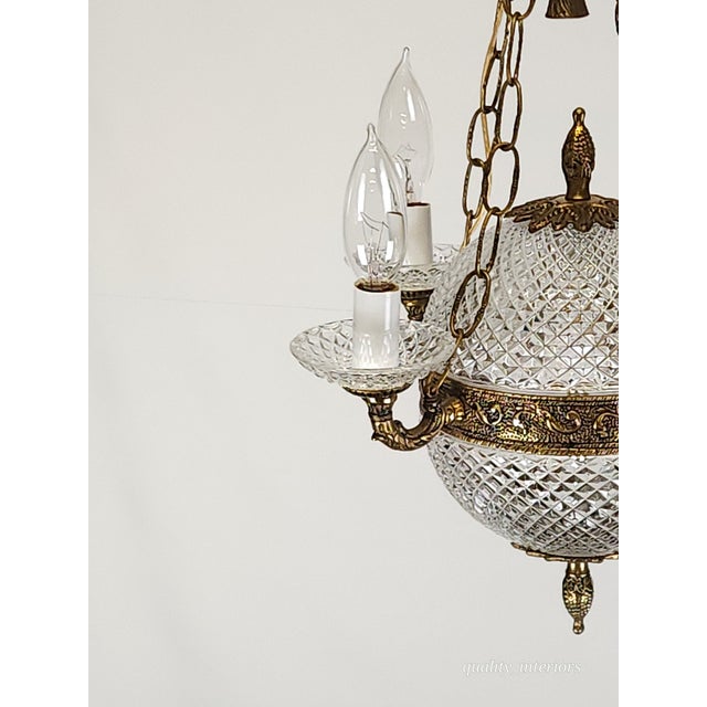 Metal Antique 5 Light Baccarat Style Empire Brass Crystal Chandelier ~ Pair Available For Sale - Image 7 of 11