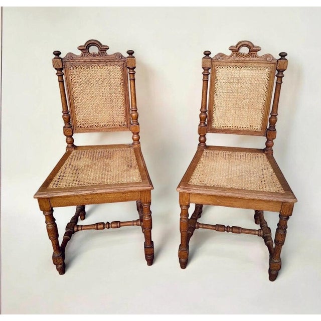 Victorian French Oak Caned Dining Chairs, 1920s, Set of 2 For Sale - Image 10 of 10