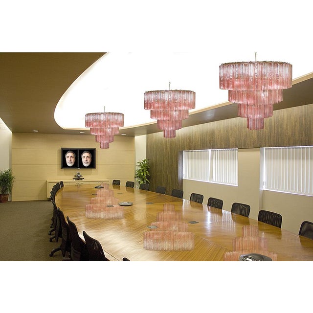 Italian 78 Pink Murano Glasses Tronchi Chandelier, 1990s For Sale - Image 9 of 18